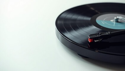 Close-up shot of a turntable, vinyl record, and headphones on white , culture, master