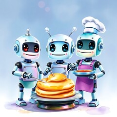 blue robot with a plate and food
