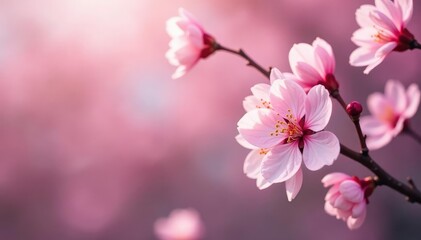Delicate pink sakura blossoms, full bloom, intricate branches , flower pattern, design