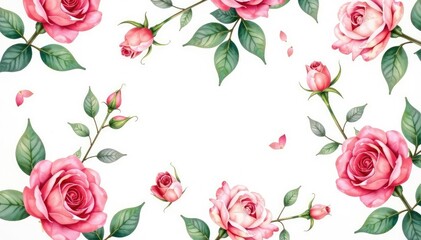 Delicate watercolor rose buds & leaves, repeating pattern, wallpaper, repeat