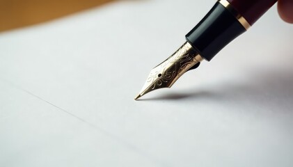 Fototapeta premium Elegant fountain pen gracefully inscribing on blank white surface , texture, paper, craft