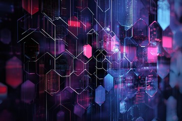 Geometric backdrop enhanced with data flow graphics