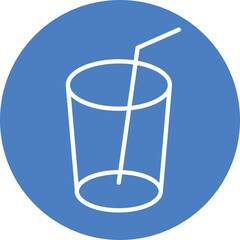 Minimal Drink Glass Icon with Straw on Blue Background