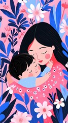Mother Hugging Baby. Tender Family Moment Illustration