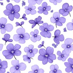 Fototapeta premium Light Purple Watercolor Flowers Seamless Pattern on White Background