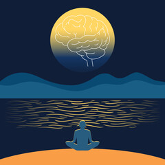 illustration on the theme of a human brain, mind, meditation, thinking, reflecting, biohacking