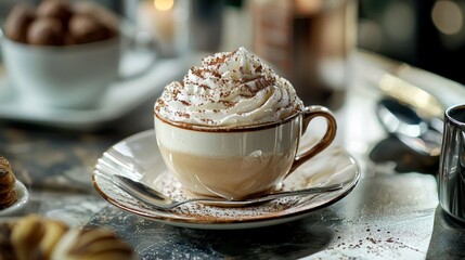 A rich, creamy cappuccino in a designer caf&Atilde;&copy; setting