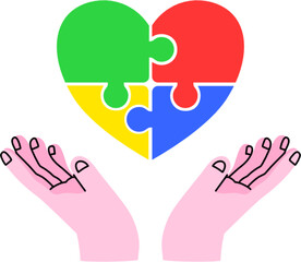 Autism Heart, Autism Awareness, Puzzle Heart, Puzzle in Color for Autism Awareness Day.