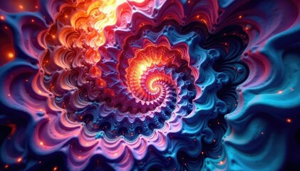 Kaleidoscopic fractal-like pattern with swirling colors , flowing, vibrant, light