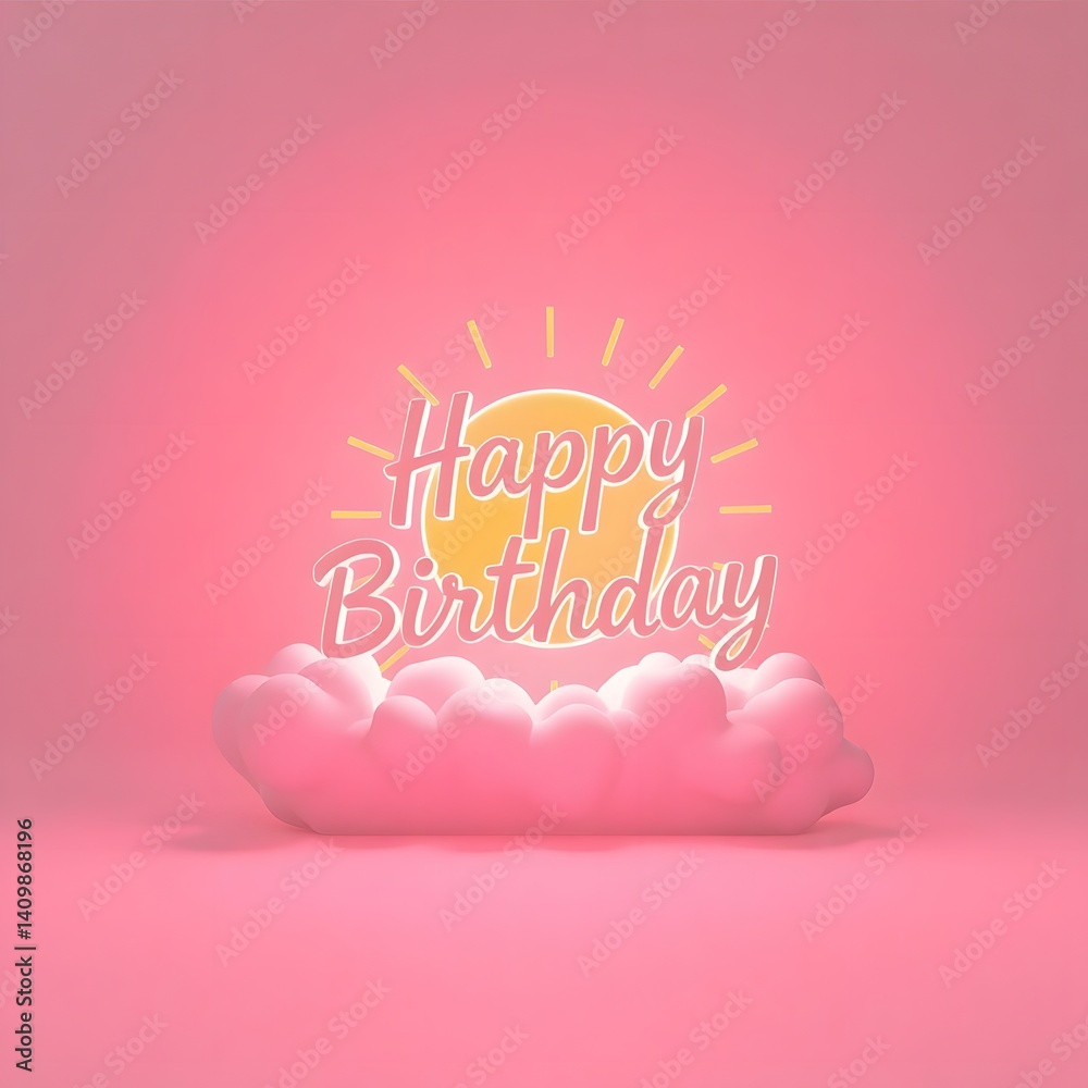 Fototapete 8k resolution 3d render of a minimalistic, lively doodle featuring rainbow clouds and a sun. the wor