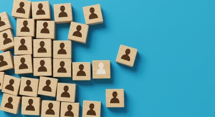 Wooden blocks with person icons on a blue background represent human resources.