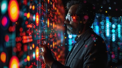 Man interacts with digital display