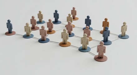 Network of small human figures connected by lines on a white background.