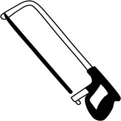 Hacksaw Line Art – Black and White Hand Saw Tool Illustration
