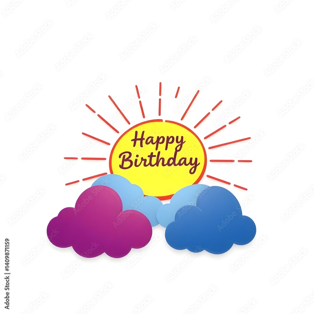 Fototapete 8k resolution 3d render of a minimalistic, lively doodle featuring rainbow clouds and a sun. the wor