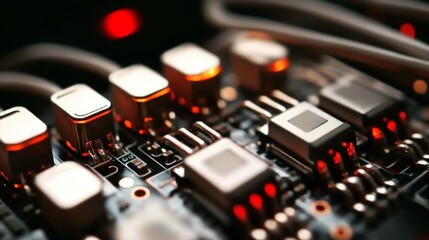 Close-up of Illuminated Circuit Board Components