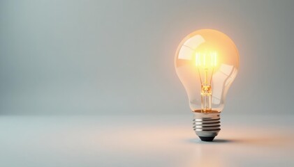 Single lightbulb glowing brightly on white background, solution, electricity, white