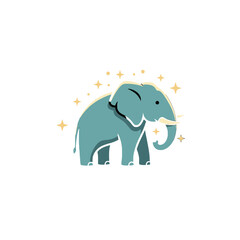 Fototapeta premium Cute Blue Elephant with Stars Cartoon Illustration