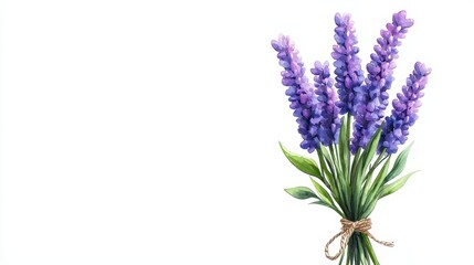 Obraz premium Watercolor Painting of Purple Lavender Bouquet on White Background