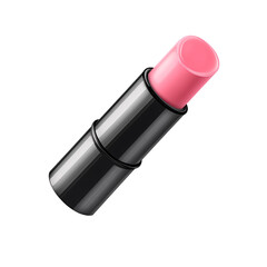 Fototapeta premium Pink lipstick tube with black casing on a transparent background Concept of beauty, makeup, cosmetics, and feminine care