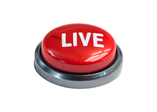 Live streaming button isolated on transparent background
