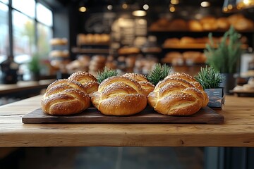 Fresh bread display in bakery