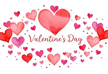 Boho watercolor hearts banner Delightful abstract Valentine's Day design, panoramic, wide screen, graphic, hearts