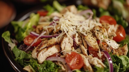 Fresh Grilled Chicken Salad with Vegetables and Parmesan Cheese