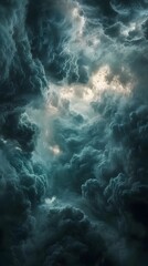 Fototapeta premium A breathtaking view of dark clouds with the sun breaking through, showcasing stormy weather and dramatic lighting for a stunning landscape.