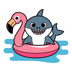 Cute Shark in Flamingo Float Cartoon Illustration