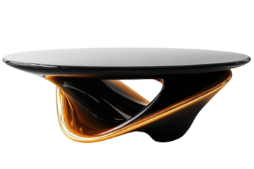 Sleek modern coffee table black gold design elegant curves smooth surface on transparent background
