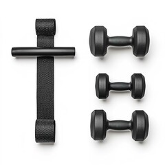 Fototapeta premium Gym equipment dumbbell set with door anchor for home fitness workout strength training exercise equipment