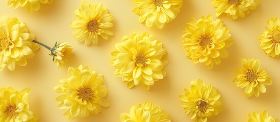 Radiant Yellow Chrysanthemum Arrangement on a Harmonious Backdrop