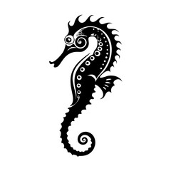 Fototapeta premium black dragon vector illustration, seahorse silhouette, Minimalist Seahorse Vector Illustration Black And White Sea Life Creature Design, Whimsical Seahorse Vector Illustration