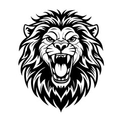 Fototapeta premium Roaring Lion Head Vector – Fierce Black Silhouette Logo PNG