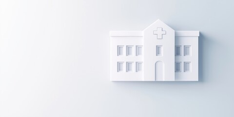 White hospital structure icon on a soft grey backdrop. Clean, contemporary look with generous negative space, ideal for health-related presentations, branding, or user interface elements.