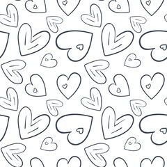 Fototapeta premium Seamless pattern with hand drawn hearts. Outline. Doodle background with cute hearts. Simple doodle shapes.