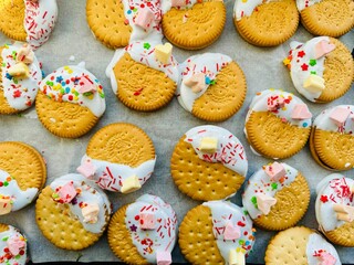 easter cookies decorated with sprinkles and marshmallows