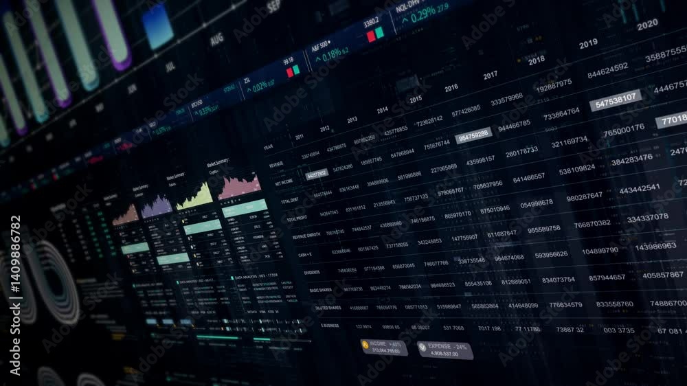 Fototapete Dynamic data visuals for business info graphics, animated charts, and data-driven insights for a business meeting mock-up. Explore the world of trading, stock exchanges, and crypto