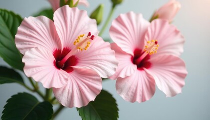 Delicate hibiscus flowers, elegant arrangement, soft pastel palette, pattern, painted, nature