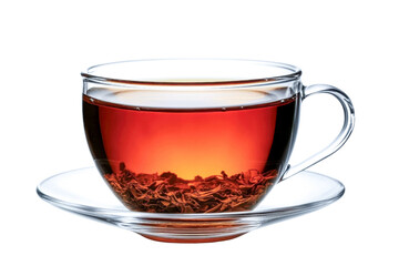 red tea in glass cup - isolated on white background