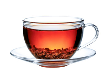 red tea in glass cup - isolated on white background