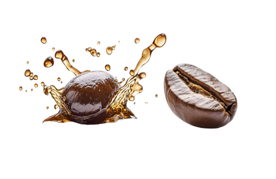 Explosion splash of ground coffee on a transparent background