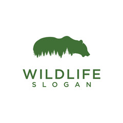 wildlife nature logo with bear animal with forest trees