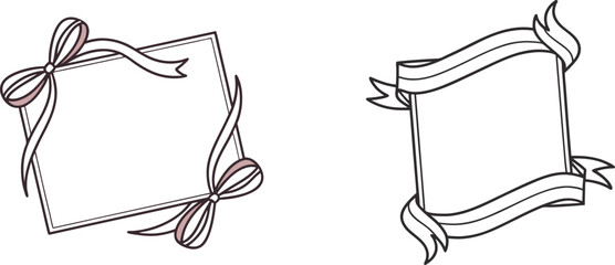 Two Simple Square Frames With Ribbon Borders For Decoration And Design