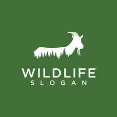 wildlife nature logo with goat animal with forest trees