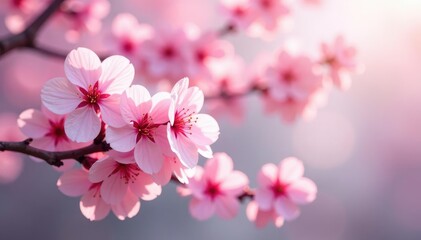 Obraz premium Delicate pink cherry blossoms in full bloom, creating a soft, flowing floral pattern , cherry, art, pink flowers