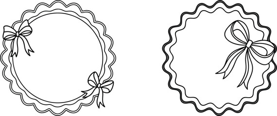 Decorative Round Frames With Bows For Design Elements And Invitations