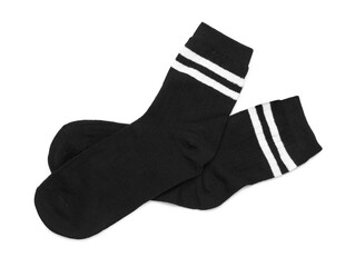 Pair of black socks isolated on white, top view