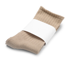 Pair of beige socks isolated on white
